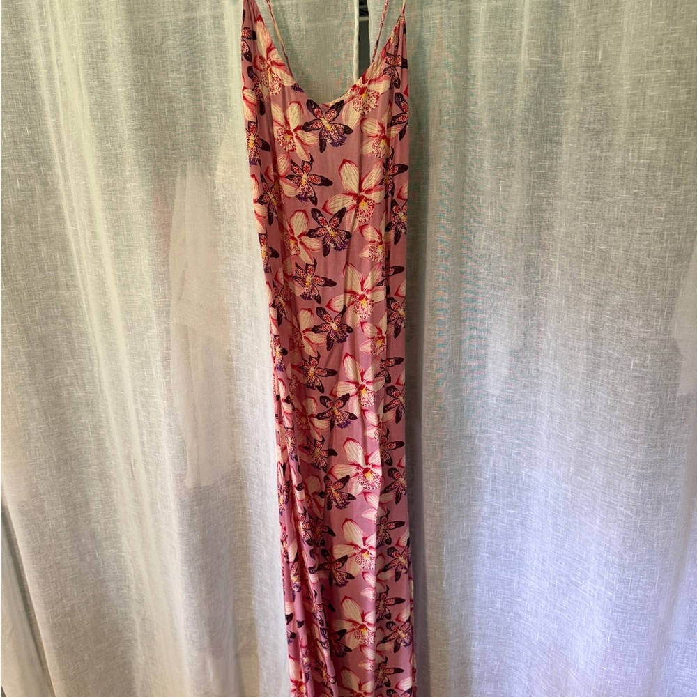 Floral Pink Slip Dress with Spaghetti Straps